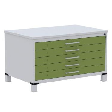 Imagem de Mapoteca 5 Gavetas Pandin 120 cm (Larg) Inmetro Tampo MDP Cinza Estrutura Aço Cinza Gavetas Verdes