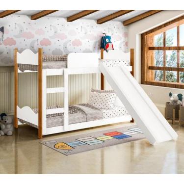 Imagem de Mini Beliche Infantil Encanto Com Escorregador em MDF Branco/Nature - 