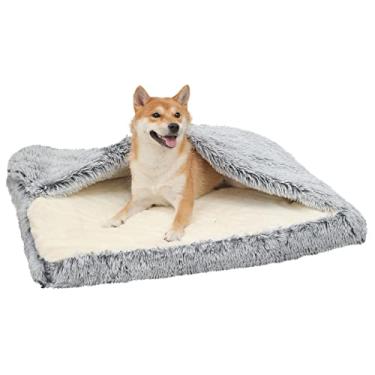 Imagem de Cama para cachorro com cobertura de caverna, cama ortopédica para cães com cobertor, 85 x 70 cm, tapete aconchegante para animais de estimação, almofada calmante de espuma viscoelástica antiansiedade