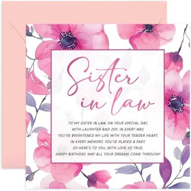 Imagem de Cartão de aniversário Old English Co. Sister in Law - Poema sincero para cunhada - Cartão de aniversário especial para ela - Cartões de aniversário de membro da família feminina - 40º 50º 60º | Em