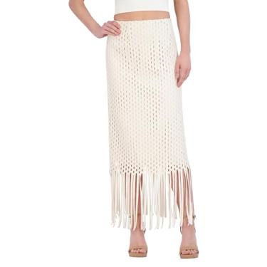Imagem de BCBGMAXAZRIA Saia Maxi Franja de Crochê Feminina, Natural, 5