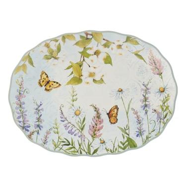 Imagem de Prado de Páscoa Prato oval de 35 x 26 cm – Lindo design floral e borboleta, ideal para frutas, queijos, doces e sobremesas – Perfeito para decoração de Páscoa – Pode ser lavado na lava-louças