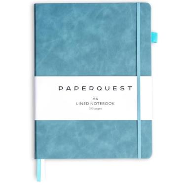 Imagem de PAPERQUEST Caderno de couro vegano premium, A4 (21 x 27 cm), 310 páginas, papel pautado na faculdade de 100 g/m², caderno de diário de capa dura para mulheres e homens, diário de anotações.
