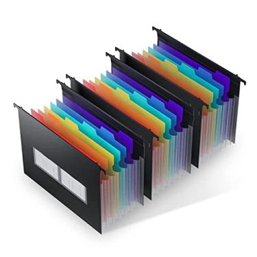 Imagem de ThinkTex Pastas de arquivo suspensas expansíveis de plástico, 7 bolsos sanfonados inovadores de 3 cm, grande capacidade, abas multicoloridas, tamanho carta para armário de arquivo - 3 pacotes