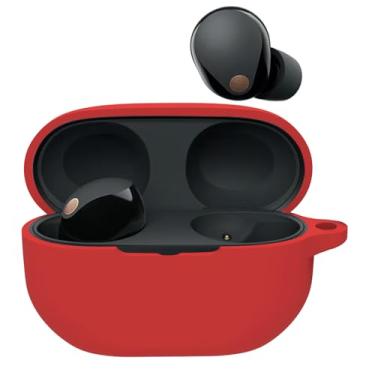 Imagem de WUWOCJ Capa compatível com Sony WF-1000XM5 capa completa de silicone acessórios capa de carregamento com chaveiro (vermelho)