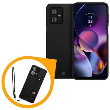 Imagem de Kit Capa Silicon Veloz para Motorola Moto G54 + Ring Socket + Cordão - Preto - Gshield