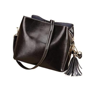 Imagem de Moda bolsa feminina de couro estilo vintage bolsa de ombro retrô bolsa tiracolo bolsa transversal para mulheres(Black B)