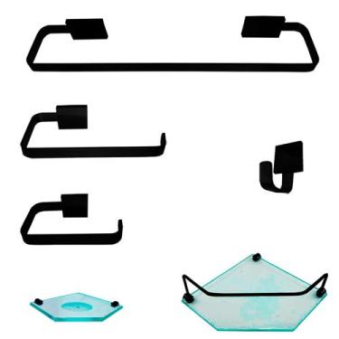 Imagem de 1 Kit Para Banheiro Luxo Cairo Preto Sextavado - J.A, Incolor