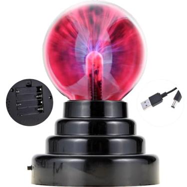 Imagem de PowerTRC Bola de plasma, lâmpada noturna de plasma de 7,6 cm, globo de resposta ao toque alimentado por USB ou bateria, adereços de festa, decoração de quarto para crianças