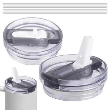 Imagem de Tampa de copo de substituição atualizada para Stanley Quencher de 1,134 g, pacote com 2 tampas de substituição de canudo flip com 2 canudos para copo de 1,134 g, capas de copo à prova de vazamento