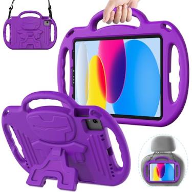 Imagem de AVAWO Capa infantil para iPad (A16) 11ª geração 2025, iPad 10ª geração 10 polegadas 2022, capa protetora resistente à prova de choque com alça de ombro/alças/suporte para i Pad 10/11 gerações, roxa