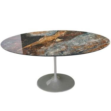 Imagem de Mesa de Jantar Saarinen Oval 137x90 cm Mdf Calacata Marmorizada Estelar
