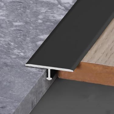 Imagem de Guarnição de moldagem em T de alumínio de 3 peças, tiras de piso para ladrilho de 90 cm, tira divisória plana, acabamento de borda embutida, para piso laminado e ladrilho de vinil, preto, la