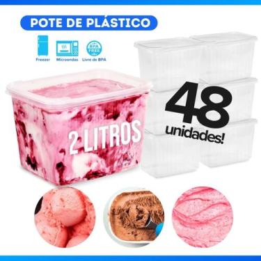 Imagem de Pote Sorvete 2 Litros Transparente 48 Un c/ Tampa  - Clicando e Compra