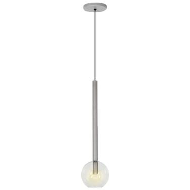 Imagem de Pendente Luminária Teto Lustre Tubo Globo Vidro 14Cm Prata