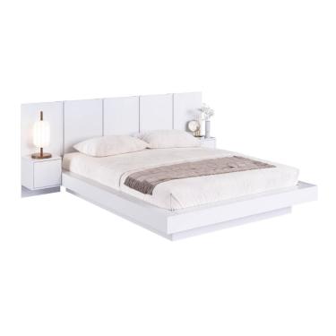Imagem de Cama Suspensa Casal Queen com Cabeceira e 2 Mesas de Cabeceira CJ075 200cm Branco - Art In Móveis