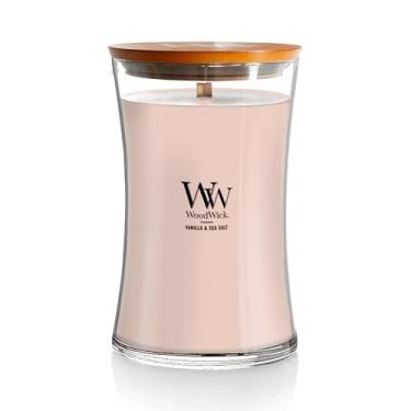 Imagem de WoodWick Grande vela perfumada de ampulheta com inovação Pluswick, baunilha e sal marinho