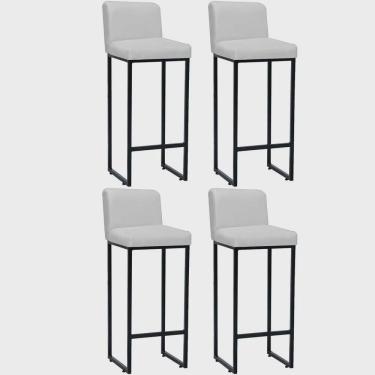 Imagem de Kit 04 Banqueta Alta Com Encosto Lucca -60cm chão até o assento Industrial Ferro Preto Corino Branco - Ahz Móveis
