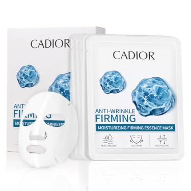 Imagem de CADIOR Máscaras faciais hidratantes e firmadoras com peptídeo quádruplo e hialuronato de sódio, hidratantes e antirrugas, seguras para peles sensíveis, pacote com 10