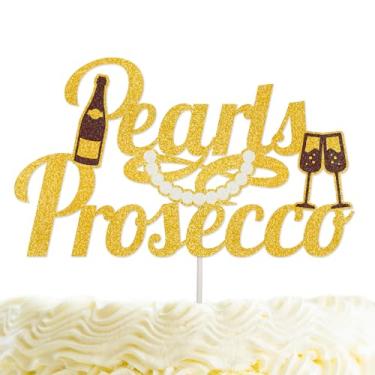 Imagem de Pérolas e Prosecco Topper Bolo Purpurina Pérolas e Decorações de Chá de Nupcial Prosecco Casamento Noivado Artigos de Festa de Solteira