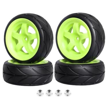 Imagem de Hobbyfire Pre-Glued OD 2.56" 12mm Hex Wheels Rims and Rubber Tires for Traxxas Tamiya HPI HSP Redcat RC 1/10 On Road Racing Car, Set of 4 (Color I)