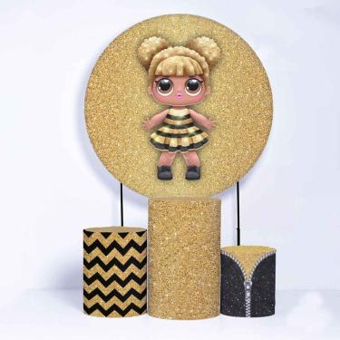 Imagem de Kit Painel de Festa Redondo de 1,80m e Trio de Cilindros LOL - Fera Print