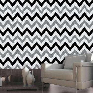Imagem de Papel de Parede Autocolante Chevron Cinza e Preto - Inove Papéis de Pa