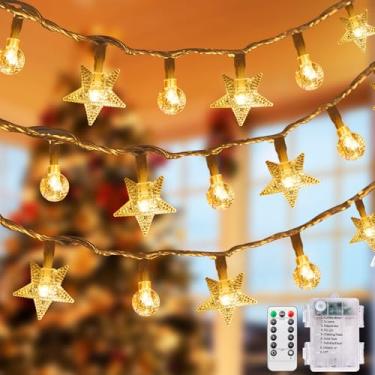 Imagem de LEXKAEQI Luzes De Corda Em Formato De Globo De Estrelas, 33 Pés, 80 Luzes De Fadas Led, Operadas Por Bateria, Material À Prova D'Água, 8 Modos De Luzes De Natal Com Controle Remoto Para Decoração D