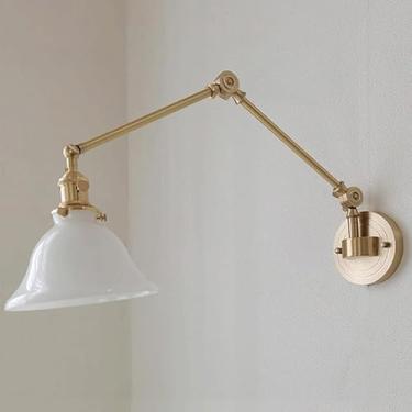 Imagem de Luminária de parede vintage de meados do século com vidro de cobre, estilo fazenda, braços longos, cabeceira de quarto, base ajustável de 350 graus, para estudo, escadas, sala de jantar