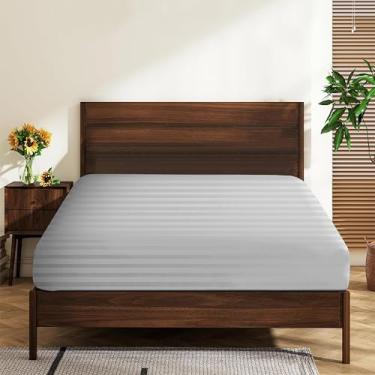 Imagem de Lençóis King Size 100% algodão egípcio 600 fios com bolso profundo de 40,6 cm, ultramacio, luxuoso, durável, respirável e confortável (1 lençol com elástico King, cinza listrado)