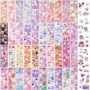 Imagem de HINZIC 40 folhas de adesivos coreanos fofo coelho urso kpop adesivos decorativos para photocard autoadesivo colorido coreano adesivo para scrapbook faça você mesmo artes artesanato cartão