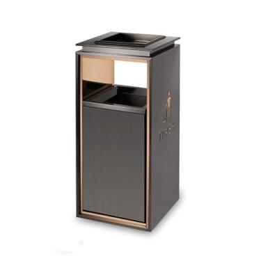 Imagem de Lixeira para Área Externa Lixeira externa de metal quadrada, lata de lixo com duas aberturas laterais, lata de lixo doméstica/comercial moderna com cinzeiro Lixeira para Área Externa(Médio)