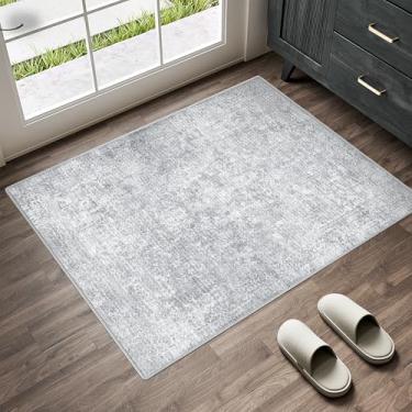Imagem de PureCozy Tapete de entrada 2x3 vintage lavável pequeno tapete interno antiderrapante cinza tapete de entrada de cozinha tapete de entrada de cozinha com destaque retrô para banheiro, quarto, sala de