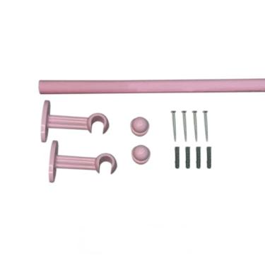 Imagem de Kit Varão de Madeira Para Cortina Simples 1,00 Metro 19mm com Ponteiras e Suportes/Sem Emenda(Rosa)