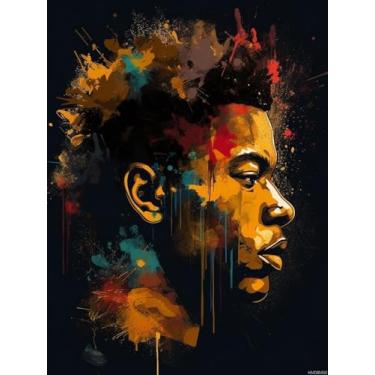 Imagem de HMDIIMGE Kits de arte de diamante 5D DIY pintura para adultos afro-americanos minimalistas ouro e negro 30 x 40 cm