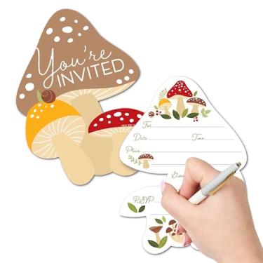 Imagem de Big Dot of Happiness Cogumelos selvagens – Convites de preenchimento em forma de – Cartões de convite para festa de cogumelo vermelho com envelopes – Conjunto de 12