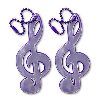 Imagem de Refletor de segurança da Funflector – Coleção de música – para capas de instrumentos, sacos de música, bolsas, mochilas, carrinhos e cadeiras de rodas – Feito nos EUA, Treble Clef-Purple-2-pack, One size fits all