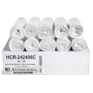 Imagem de Aluf Plastics HCR-242406C Sacos de embalagem de alimentos em rolo sem núcleo selados em estrela de alta densidade, 19 litros, polietileno, 61 cm x 61 cm, transparente, período de reciclagem (pacote