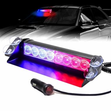 Imagem de NWpangu Luz estroboscópica de emergência LED 12V 8 LED barra de luz de aviso de carro com interruptor e ventosa, luz de aviso universal intermitente para empilhadeira de ônibus de carro, caminhão, ônibus (vermelho e azul)