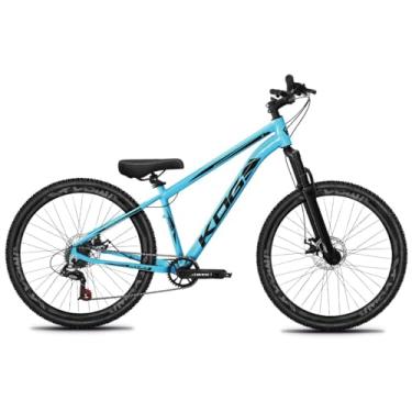 Imagem de Bicicleta Aro 26 Rebaixada Freeride para Grau, Quadro em Alumínio, Relação 1x7, Aros Vmaxx Coloridos, Pedivela 34D, Suspensão 80mm,Azul Piscina Preto