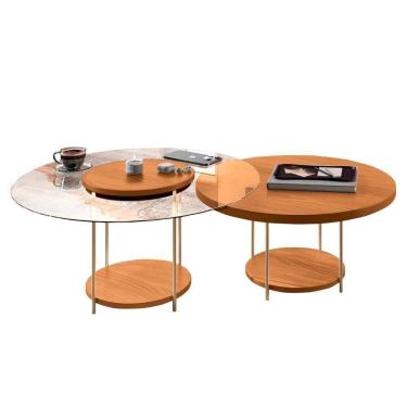 Imagem de Mesa De Centro Para Sala Pés Metálicos Kit 2 Mindy H01 Cinamomo - Mpozenato