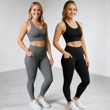 Imagem de KIT 2 CALÇAS Legging LISA com BOLSO Leg Fitness Academia Corrida Cintu