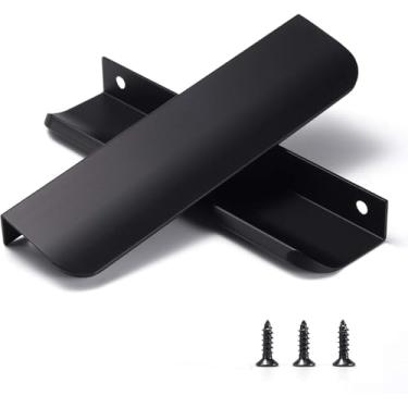 Imagem de Satanga Edge Black Finger Pull for cabinets Kitchen Concealed Drawer pulls Aluminum Flat Hidden Back Mount Door Handle for Home 10 Pack Modern 4.72" Overall Length Easy Installation