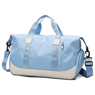Imagem de Arouselove Bolsas Esportivas Para Mulheres E Homens, Bolsa De Academia Portátil Com Bolso Roupas Molhadas Compartimento Separado Sapatos, Organizadora Curta Viagem, Ombro (Azul-Celeste)