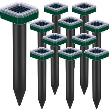 Imagem de Pacote com 12 repelente de toupeiras movido a energia solar para gramados, repelente de cobras para quintal, armadilha de gopher, repelente ultrassônico, espigão ao ar livre, à prova d'água, esquilo