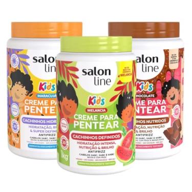 Imagem de Kit com 3 Cremes para Pentear Kids Maracujá, Chocolate e Melancia 1Kg Salon Line