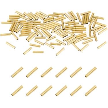 Imagem de DELORIGIN 100 peças de contas de tubo cheias banhadas a ouro 14 k contas pequenas 7 × 1,5 mm pingente de semente de tubo longo contas espaçadoras soltas de ouro para fazer joias, brincos, pulseiras