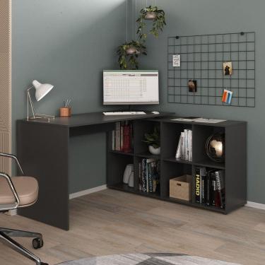 Imagem de Escrivaninha Em L Mesa Office 8 Nichos Nero Ii Preto