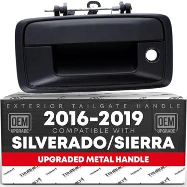 Imagem de Conjunto de alça de porta traseira - compatível com Chevrolet Silverado 2016-2019, GMC Sierra - Substituição do puxador da trava do elevador - preto texturizado, metal com fechadura - OEM 84203908,