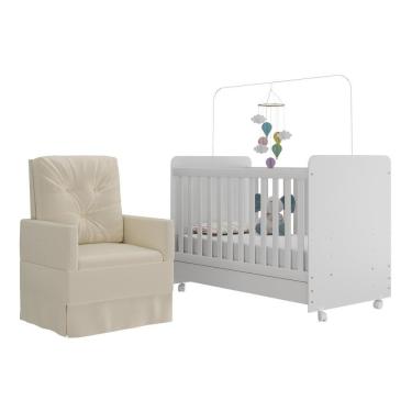 Imagem de Berço Americano 3x1 Com Colchão Incluso Poltrona De Amamentação Multimóveis Mp4089 Branco/bege Branco/bege